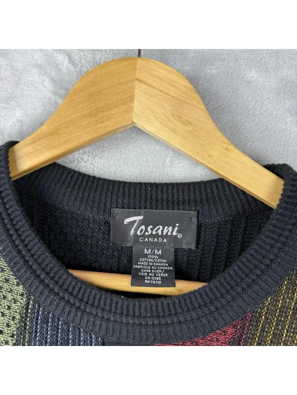 Vintage Tosani Canada Made Coogi Style Knit Sweater Multicolor Textured Men Sz M - Picture 3 of 7